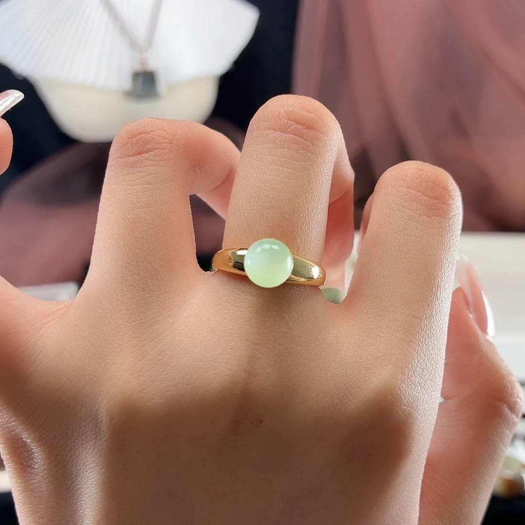 和田玉银S925镀金镶嵌戒指