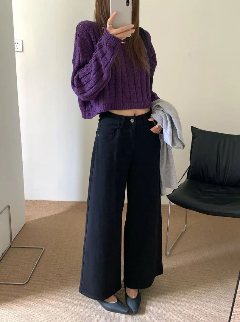 GL 四面弹黑色9分裤 阔腿裤牛仔裤