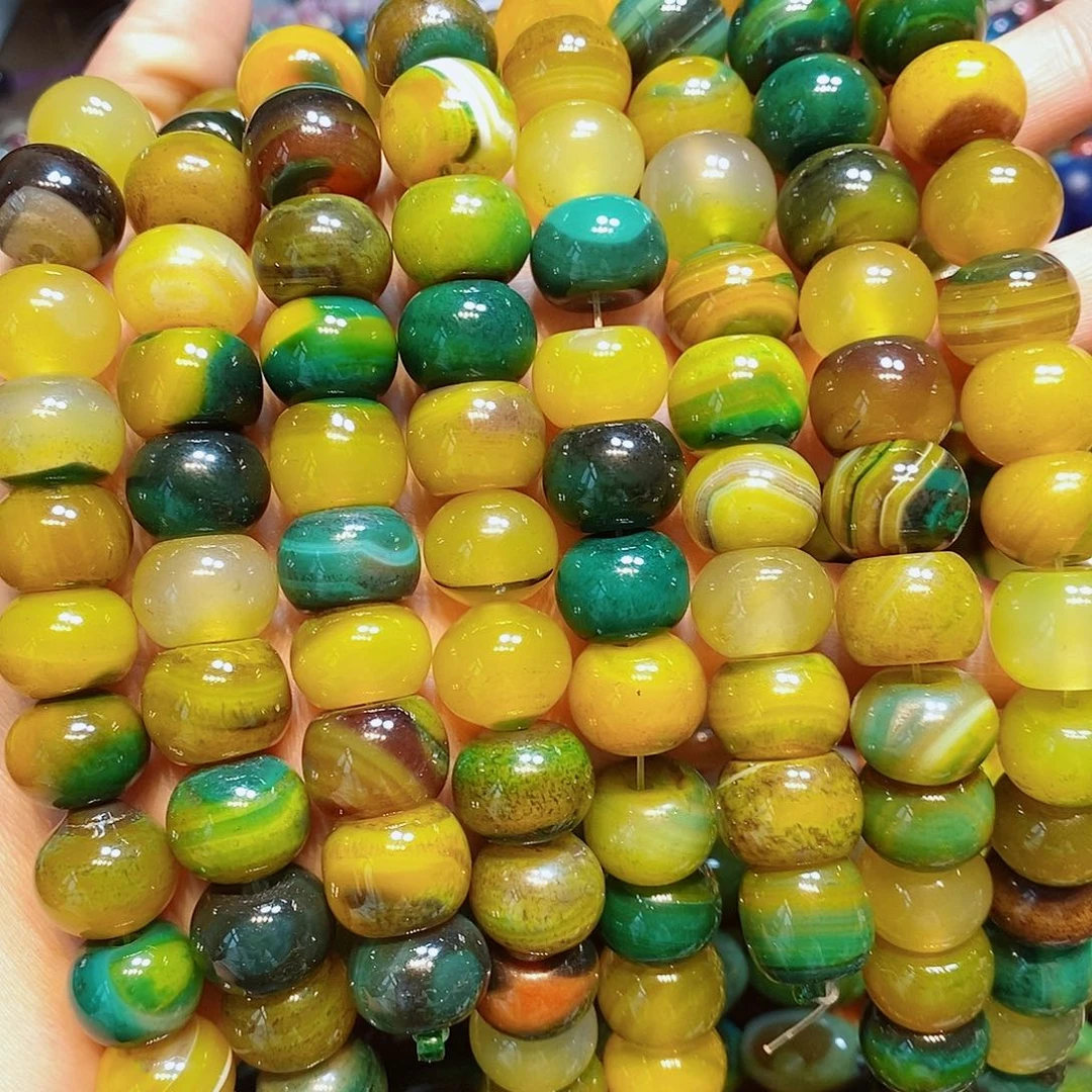 玛瑙/玉髓散珠黄绿玛瑙大算盘一条16mm
