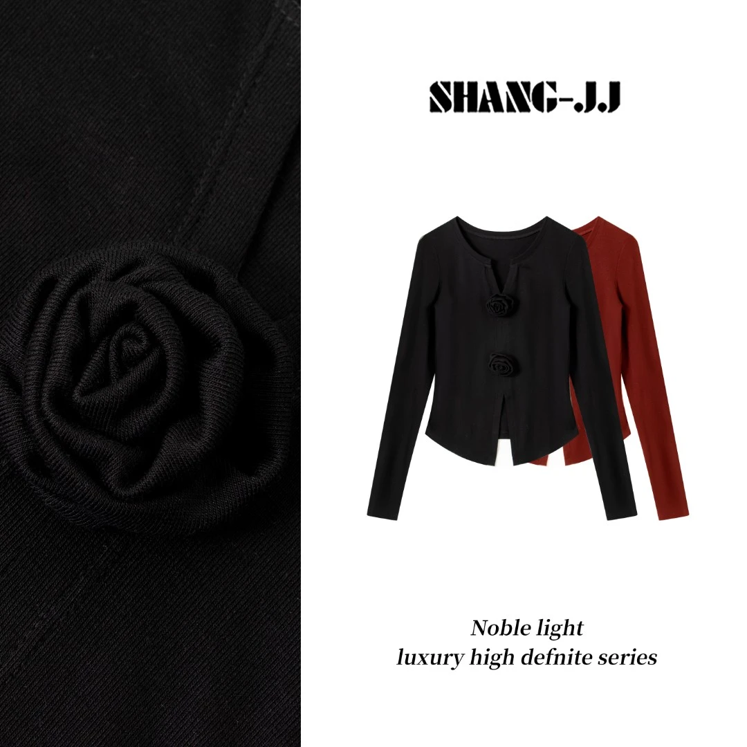 SHANG-JJ【知性玫瑰】25ss新品羊毛+天丝设计感气质上衣q133665p