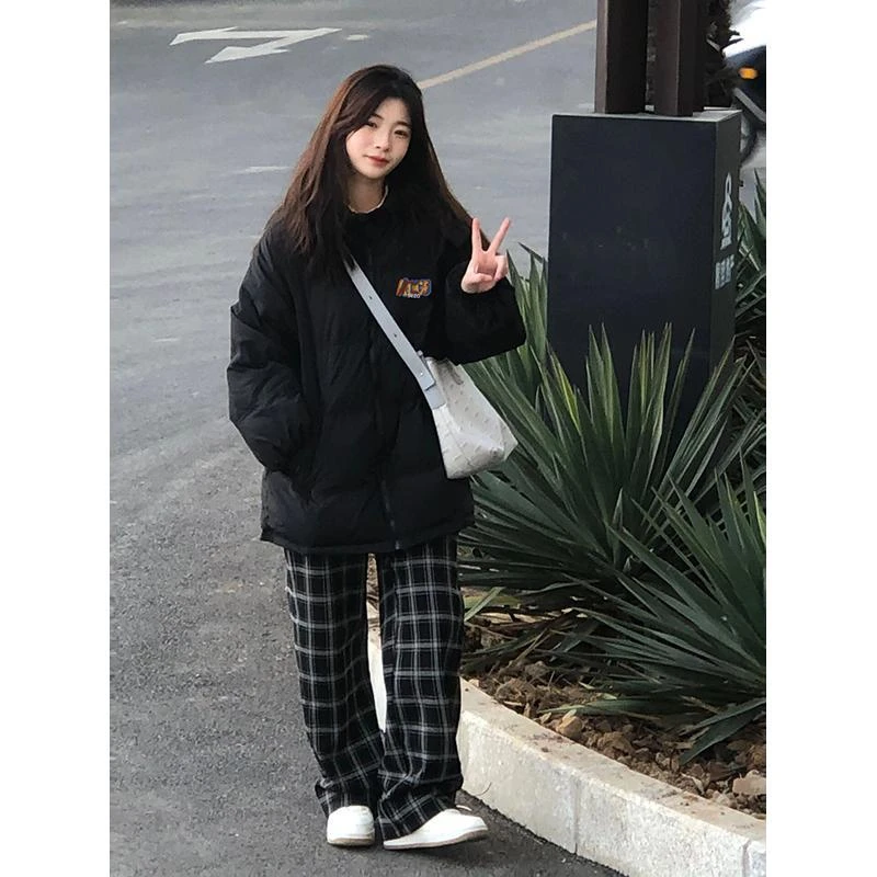 白鸭绒羽绒服女2025新款黑色加厚立领外套女学生小个子面包服外套