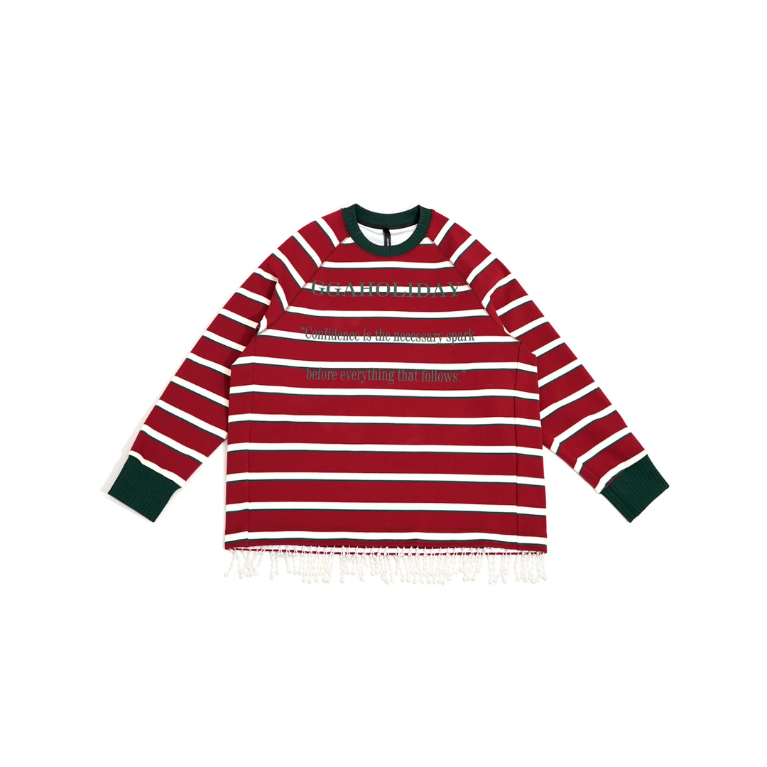 GGAHOLIDAY复古宽松时尚休闲条纹撞打底色长袖圆领卫衣-151152