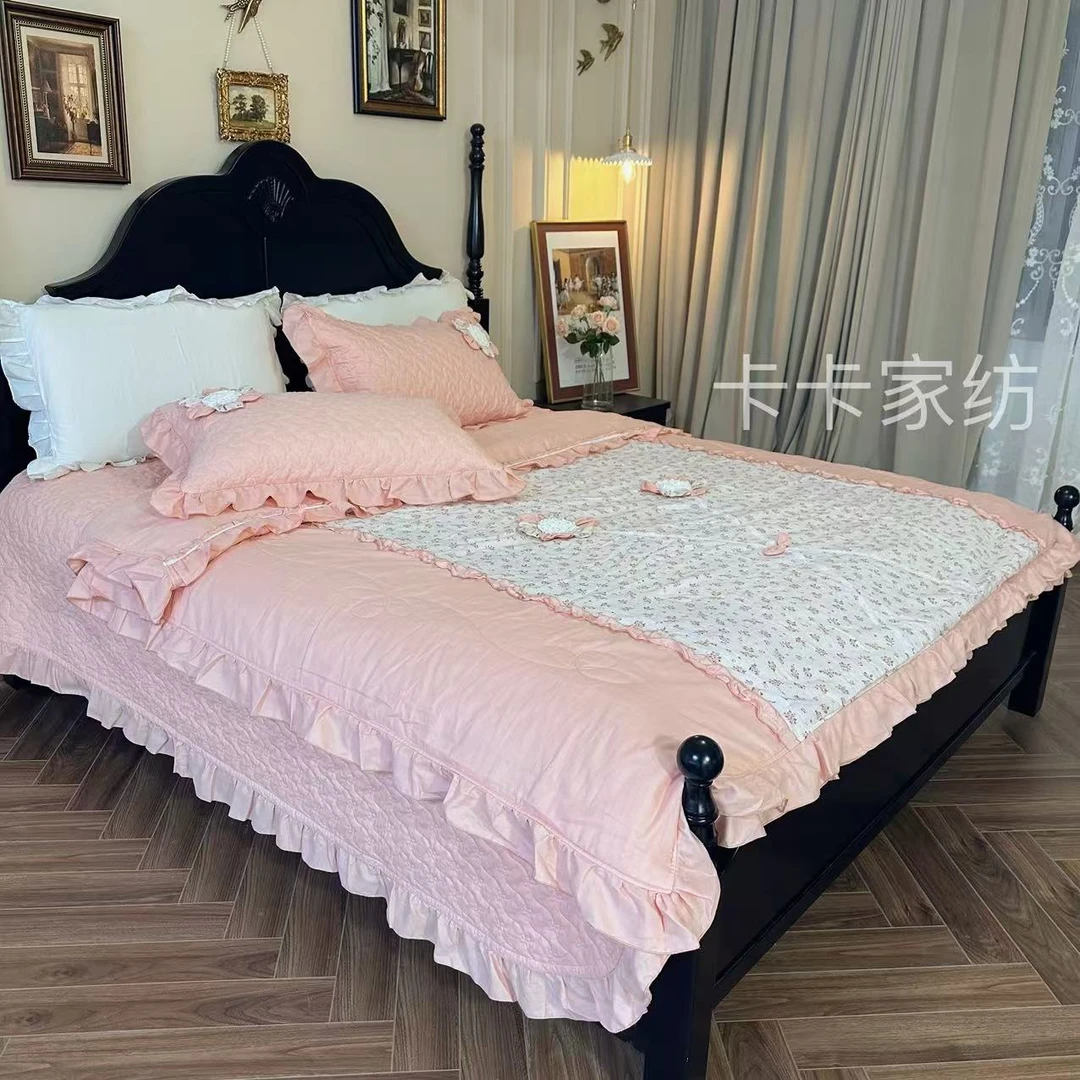 浪漫花语·韩国重工盘花双层纱床盖四件套