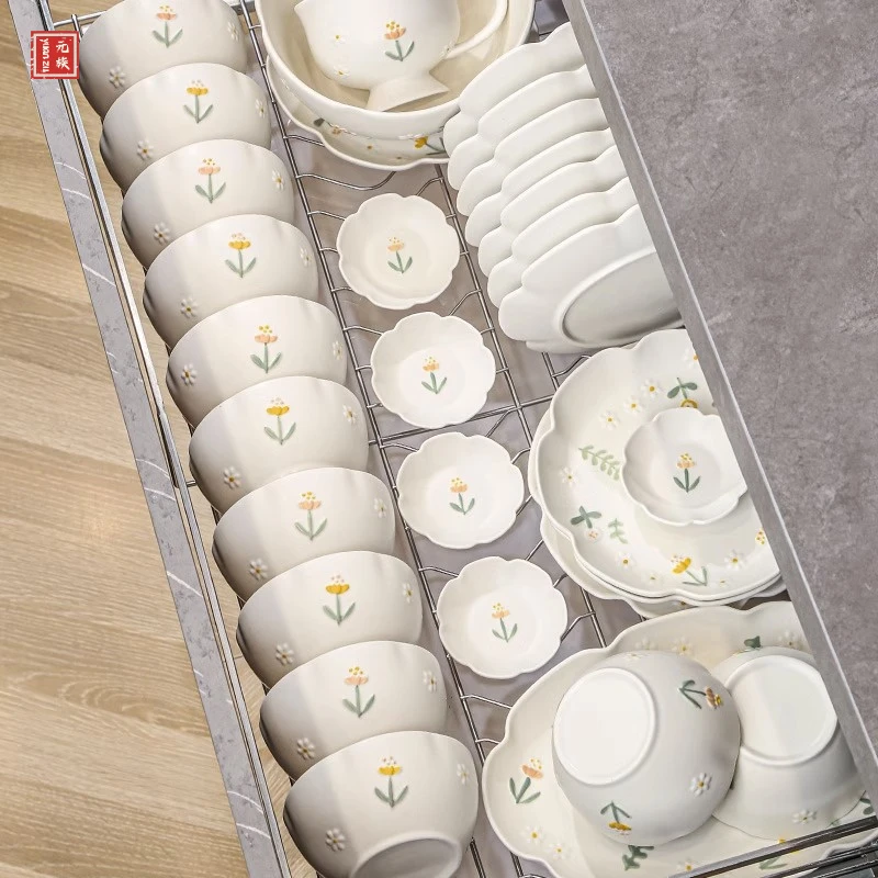 浮雕奶油风碗碟套装清新高级感颜值2023新款饭碗碗盘碗具碗筷餐具