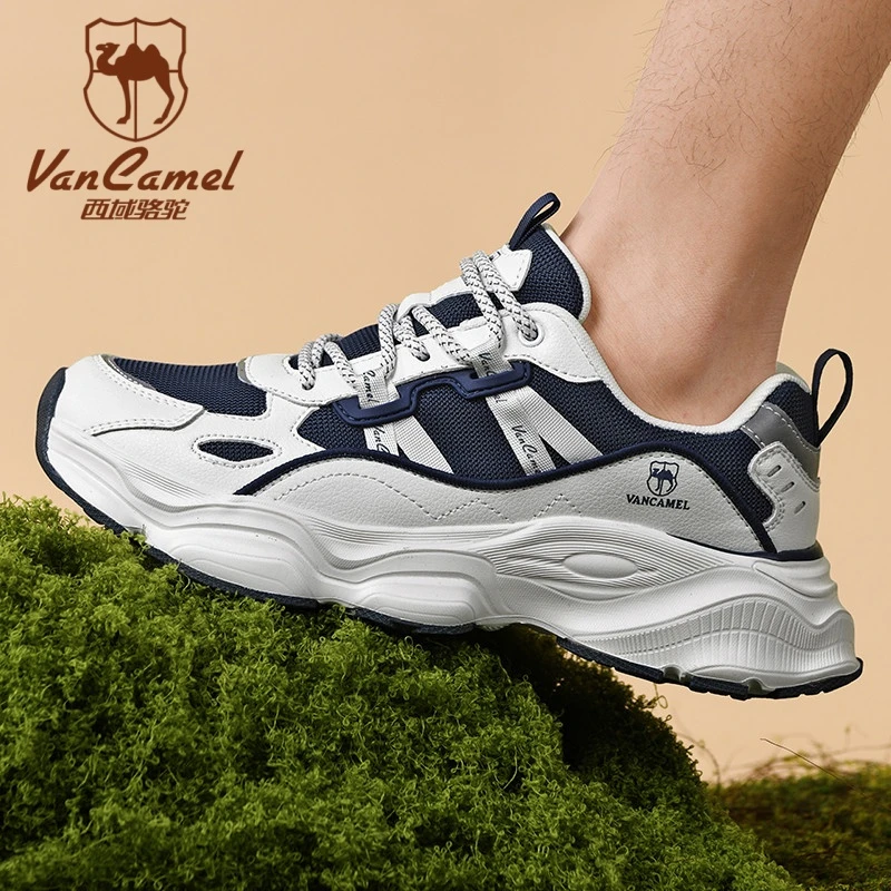 VANCAMEL/西域骆驼防滑男士潮流休闲鞋鞋革拼接低帮透气轻便四季