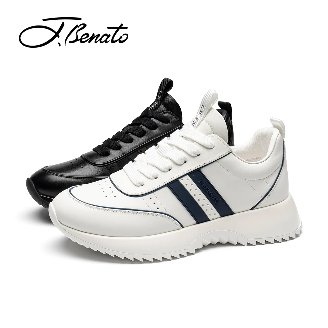 J.benato/宾度秋冬皮鞋舒适时尚牛皮设计感厚底商务运动行政男鞋