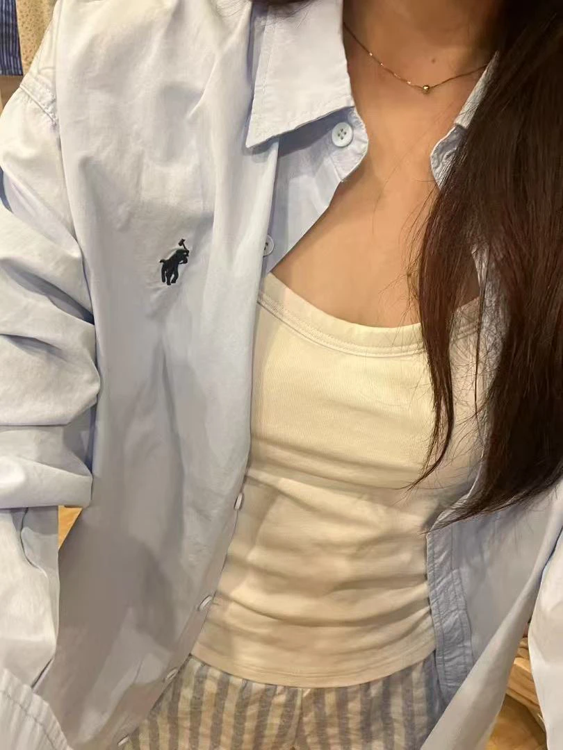 【dd】韩系休闲宽松刺绣小马衬衫