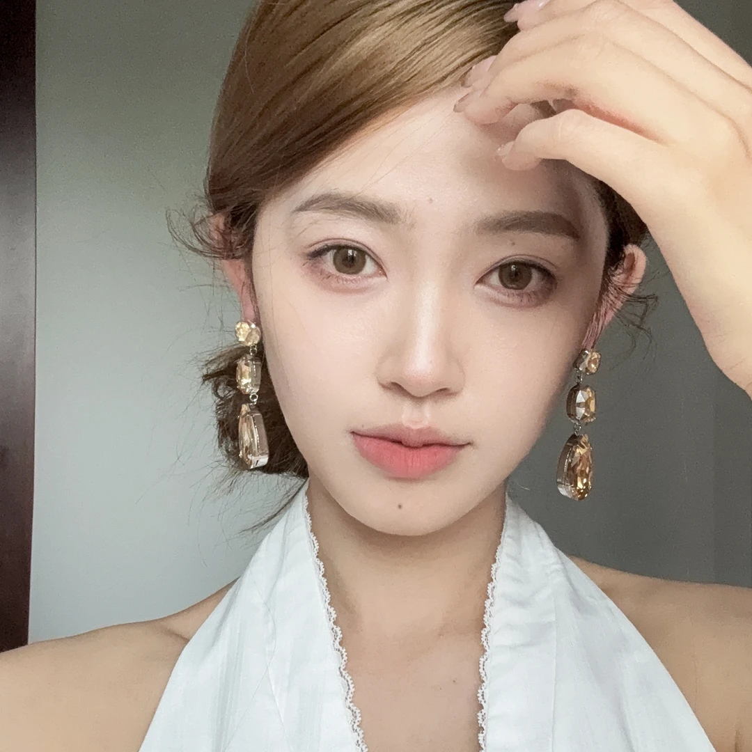 oushipei/欧诗佩 铜合金仿水晶耳饰 港风香槟色水晶流苏耳环女