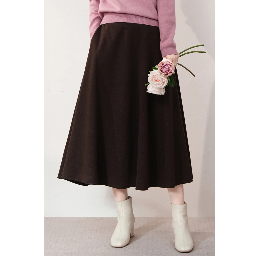 西子/【摩卡】醋酸羊毛松紧遮胯垂感宽松百搭半身裙/BQWC075