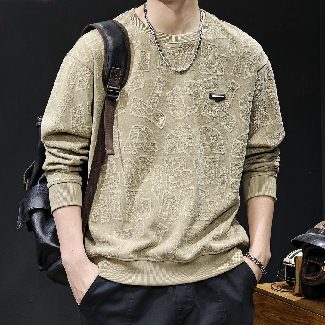 MR.MUDI/穆迪先生2025新款字母提花卫衣男士秋季潮牌宽松大码休闲