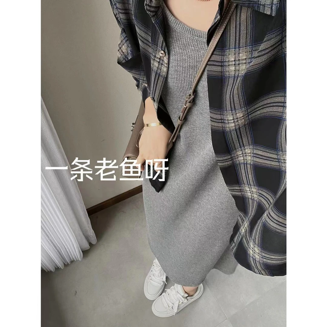 R NO退NO换 秋季无袖华夫格连衣裙女 防走光休闲裙