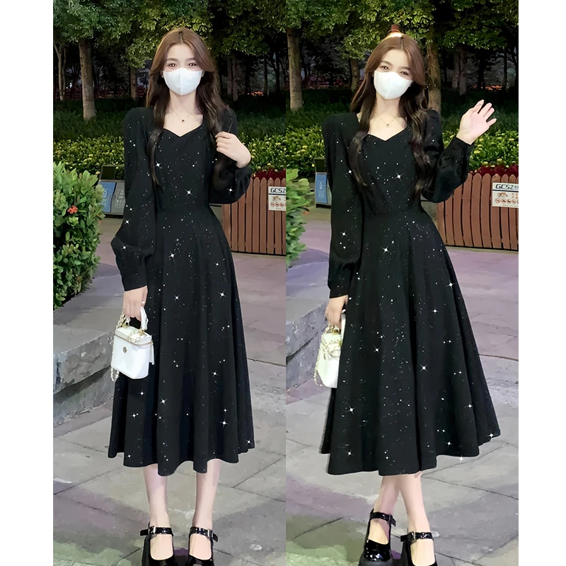 2025秋季大码女装新款时尚复古设计感修身显瘦气质长款连衣裙