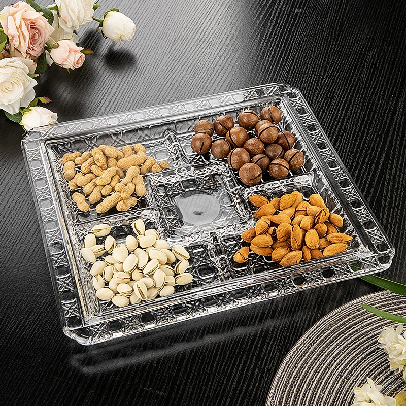 大容量轻奢高档水晶玻璃果盘创意分格干果零食盘家用客厅水果拼盘