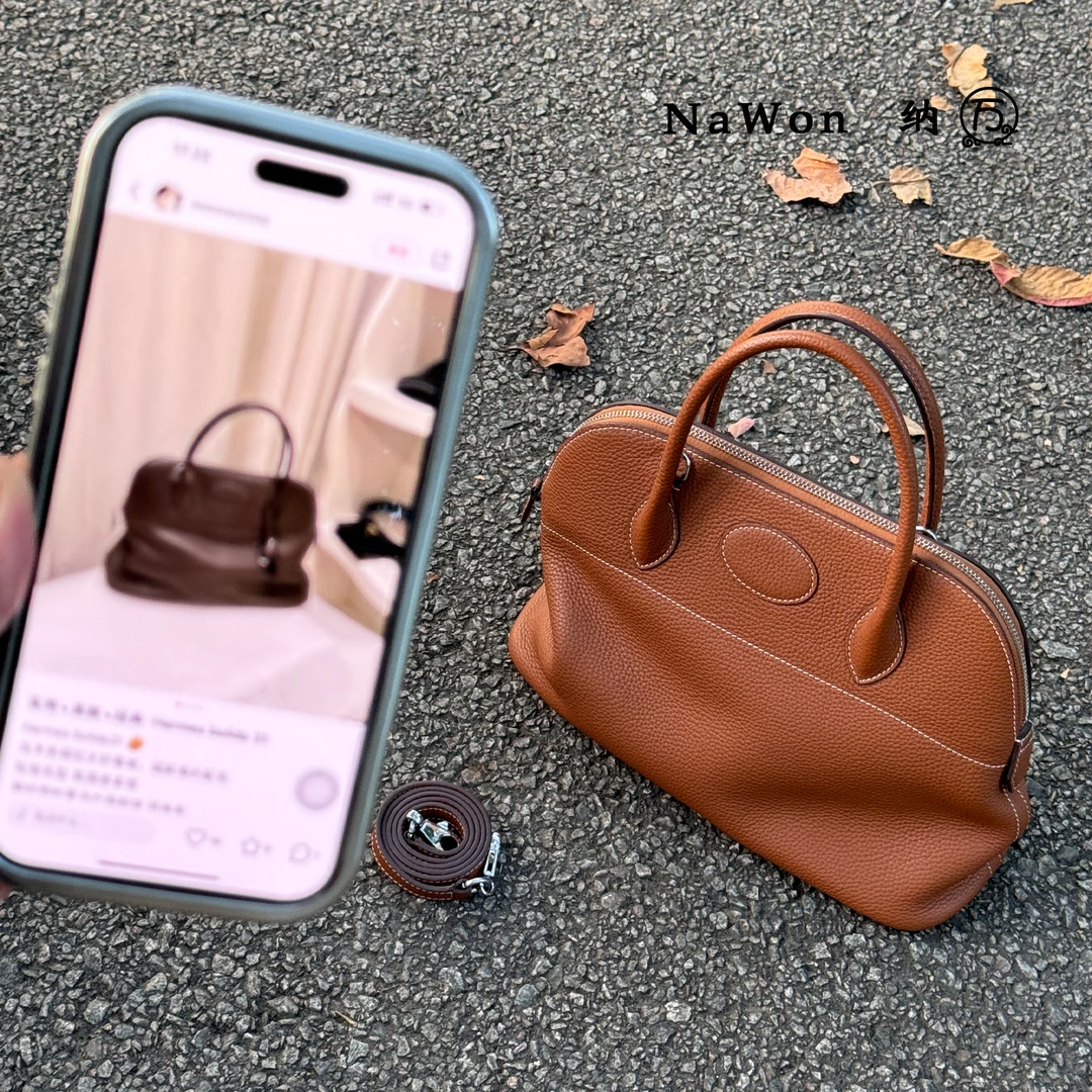NaWon|原厂头层小牛皮贝壳宝莱包27/31/35cm手提单肩保龄球包