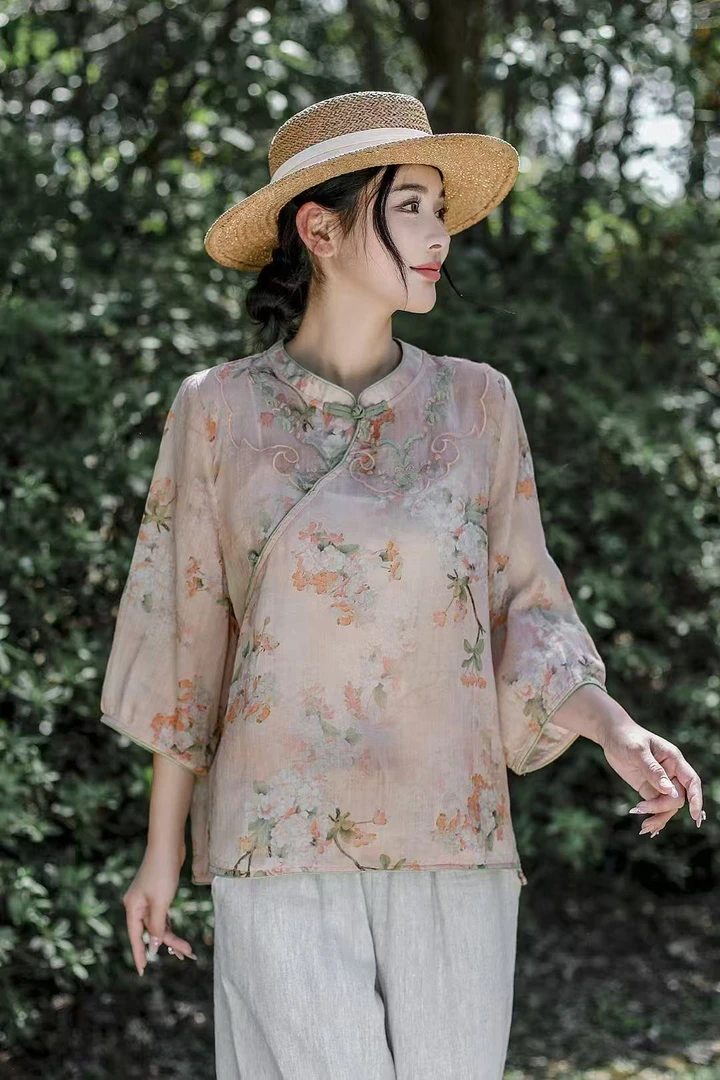 2025款苎麻上衣气质夏季复古春夏宽松中式文艺中国风