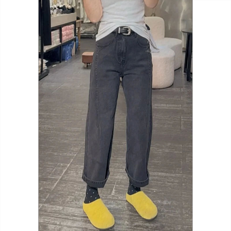 艾塔莉黑色舒适牛仔裤女夏季新款胖mm直筒裤大码宽松九分裤