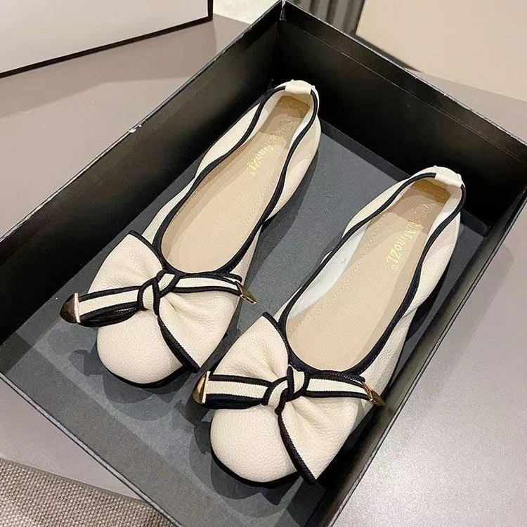 软皮软底豆豆单鞋女2025新款浅口舒适百搭底鞋休闲工作妈妈鞋纯叔