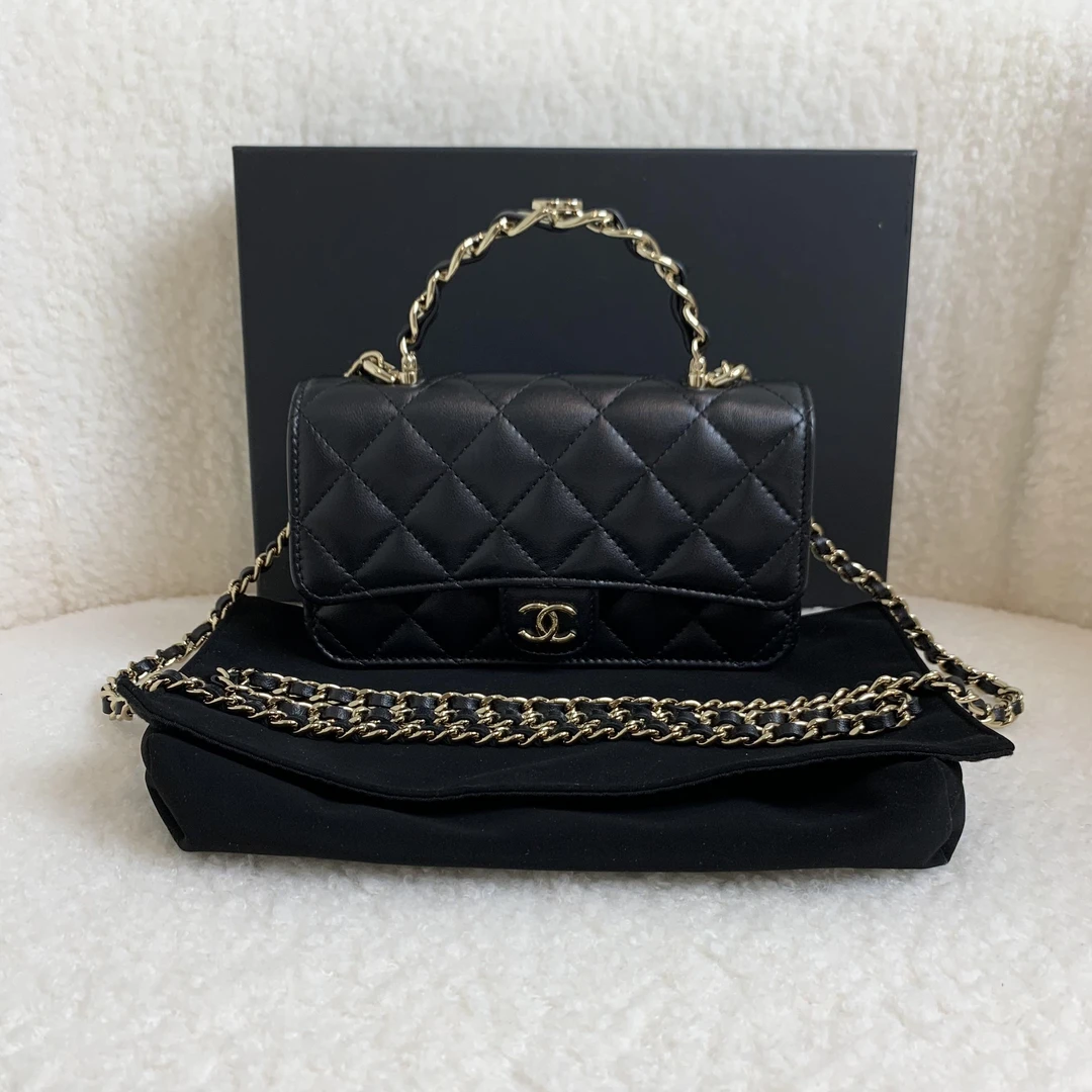 99新 Chanel/香奈儿 壹臻/Chanel 23k黑金羊手柄woc 85296250