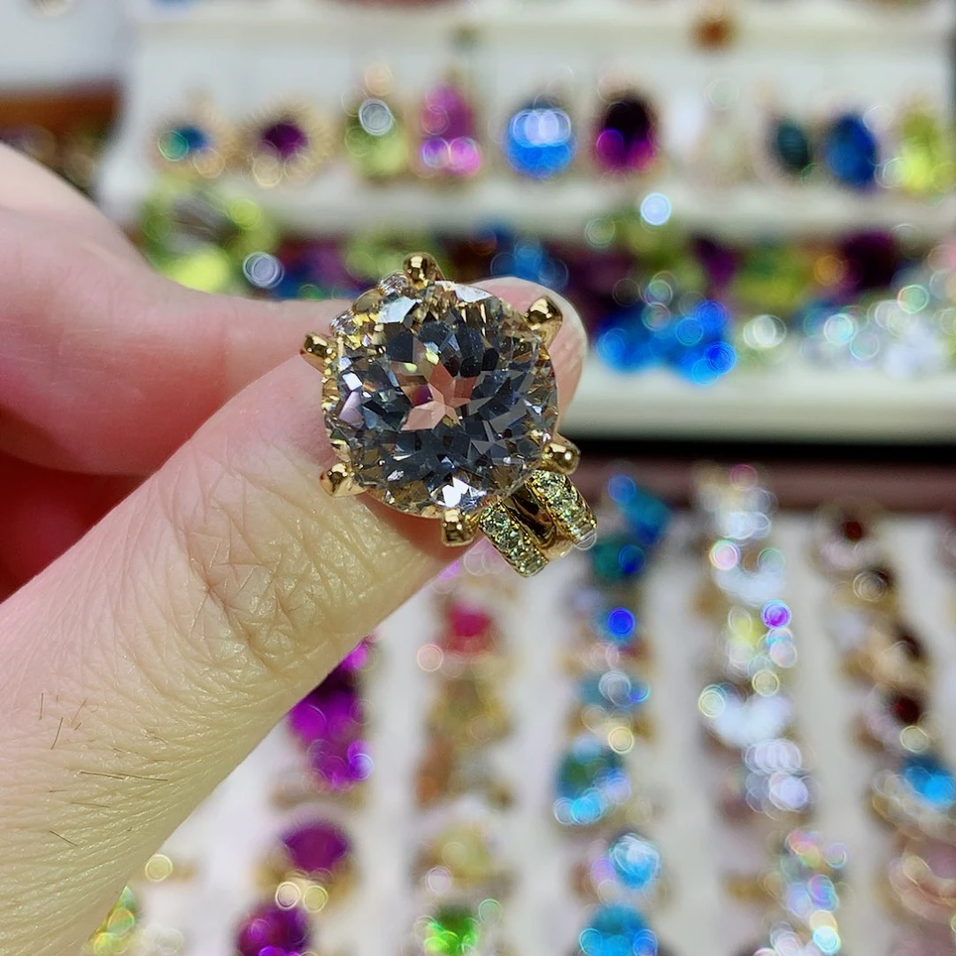 托帕石戒指银S925镀金镶嵌