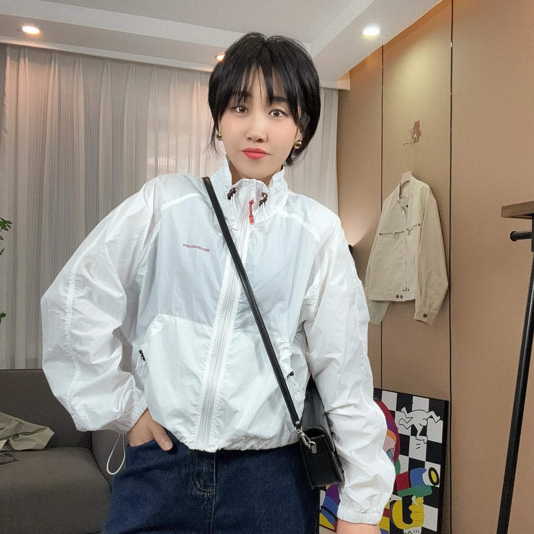 夏季新款单层包边休闲显瘦外套eva通勤女士立领拉链薄料防晒衣
