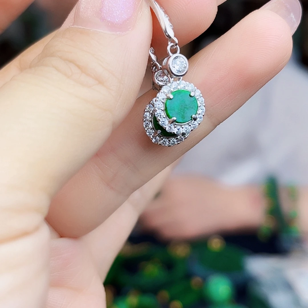 翡翠银S925镶嵌颈饰耳饰