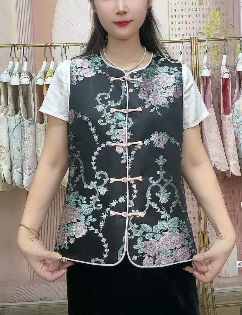 新款新中式牡丹马甲2025国风复古提花马甲休闲马夹中国风