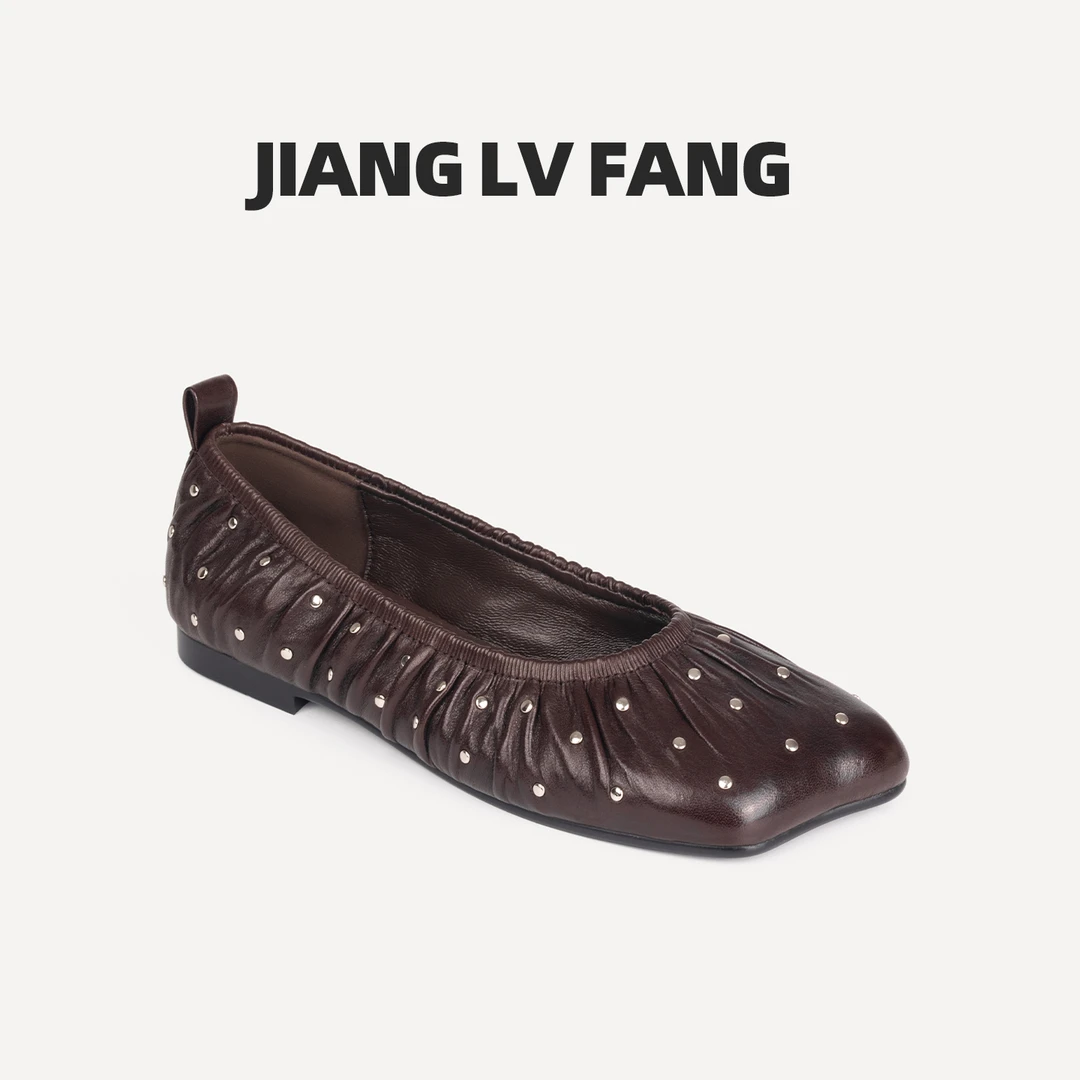 JIANG LVFANG【璀璨星河】方头绝美玛丽珍单鞋柔韧铆钉扣带平底单鞋