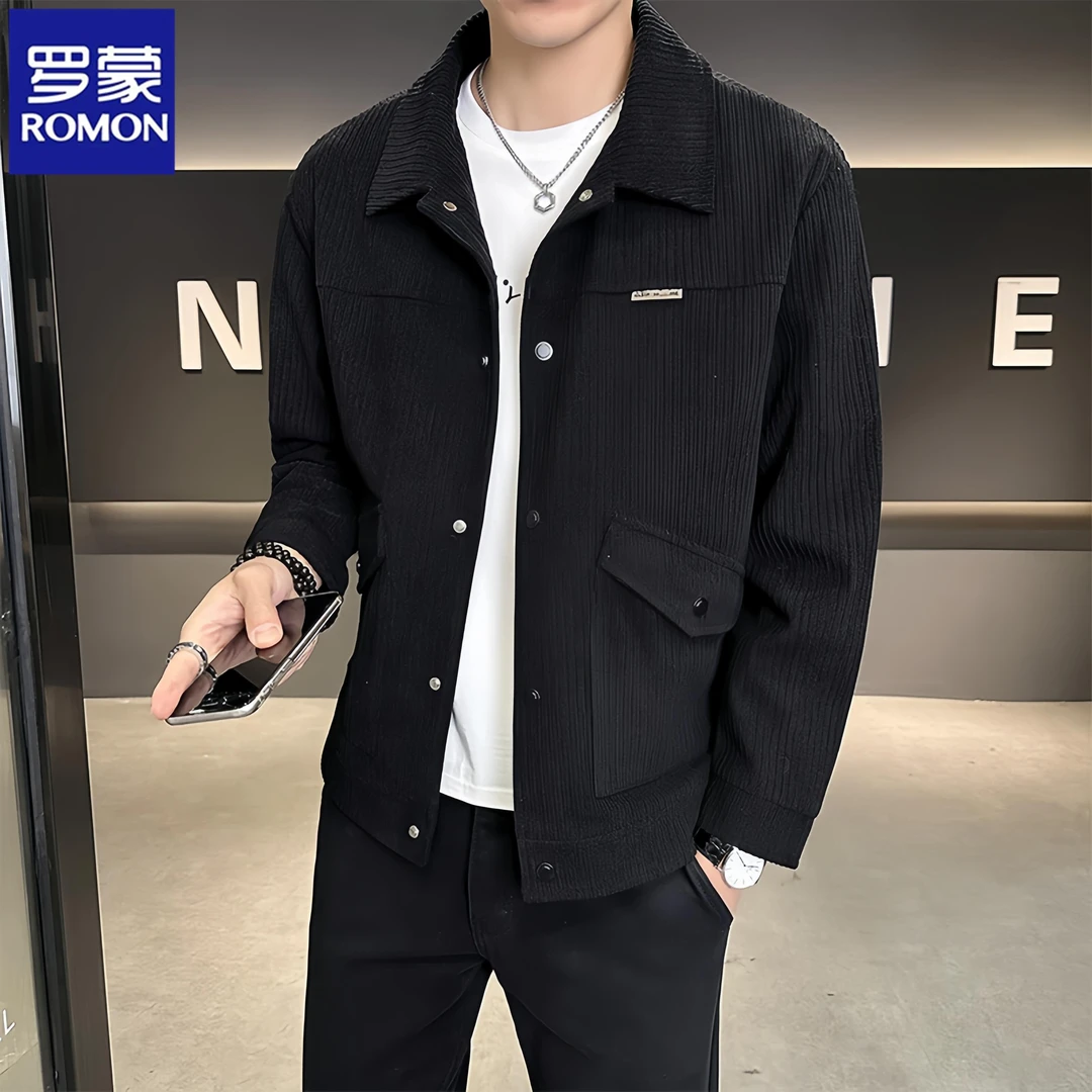 Romon/罗蒙春秋季2025新款时尚帅气休闲翻领夹克男士韩版修身外套