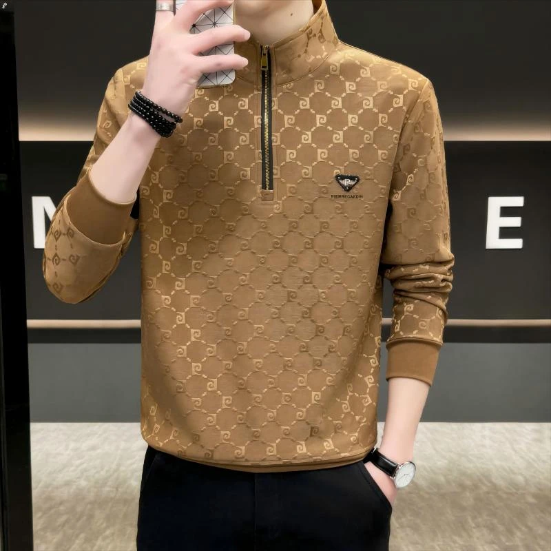 皮尔卡丹卫衣穿搭 2025新款立领男士卫衣春秋时尚半拉链长袖上衣