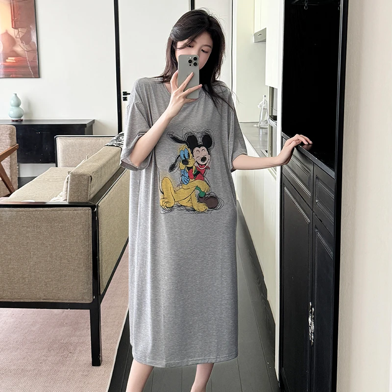 睡裙女短袖夏季女中长裙可爱风连衣裙薄款中长款卡通宽松显瘦睡衣