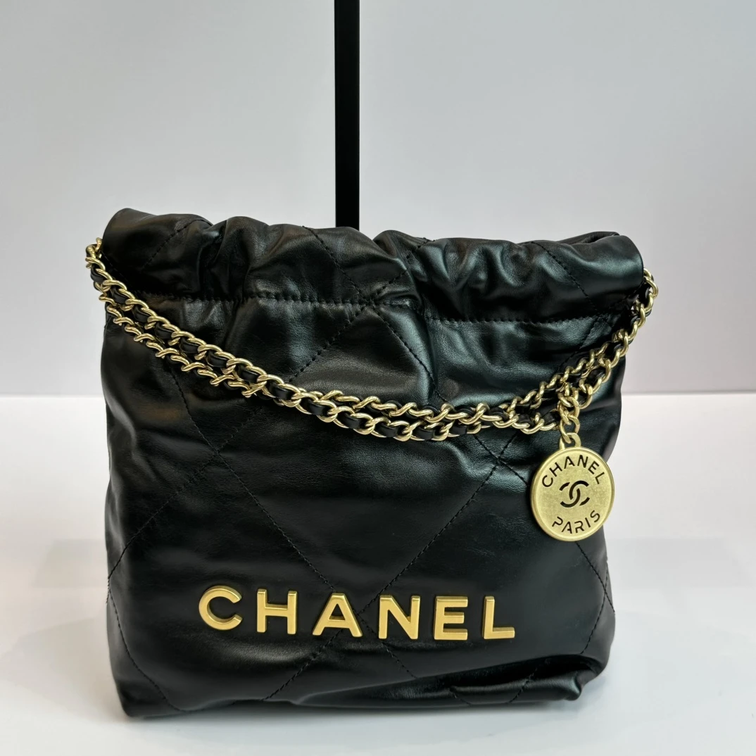 95新 Chanel/香奈儿 黑金22bag mini链条单肩斜挎包 22906