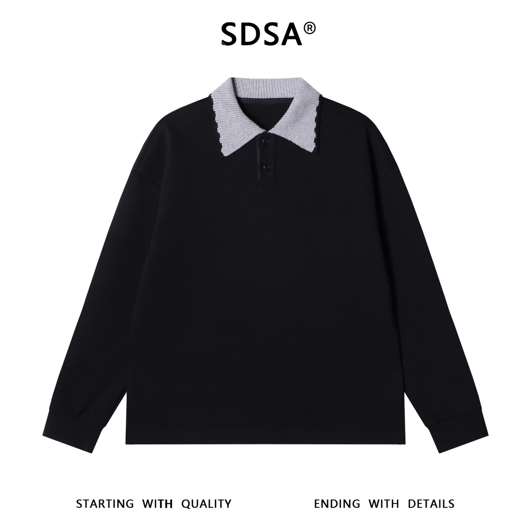 SDSA男士秋冬新款痞帅男装简约拼接撞色polo领卫衣百搭时尚上衣
