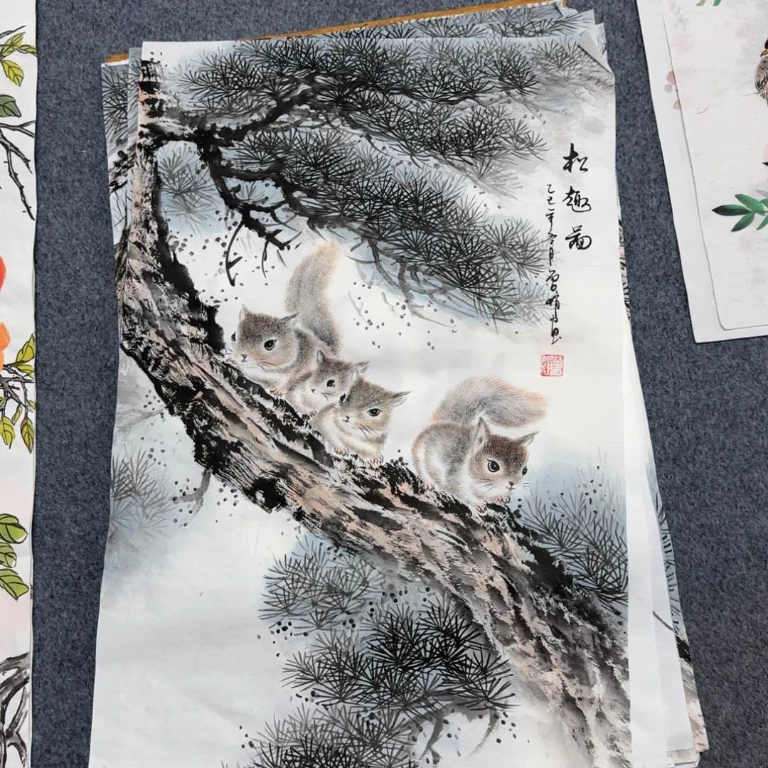 国画四尺三开45X68纯手绘作品