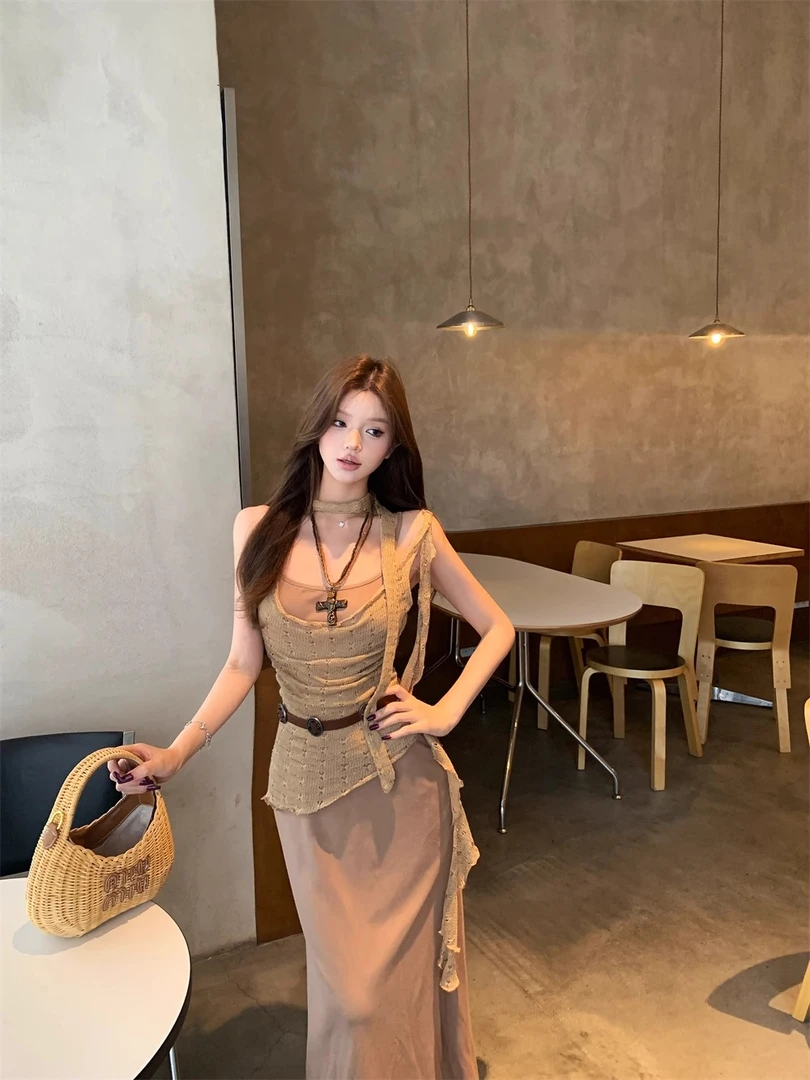 希妮丝废土风穿搭辣妹套装裙夏日显瘦穿搭套装罩衫+御姐包臀长裙