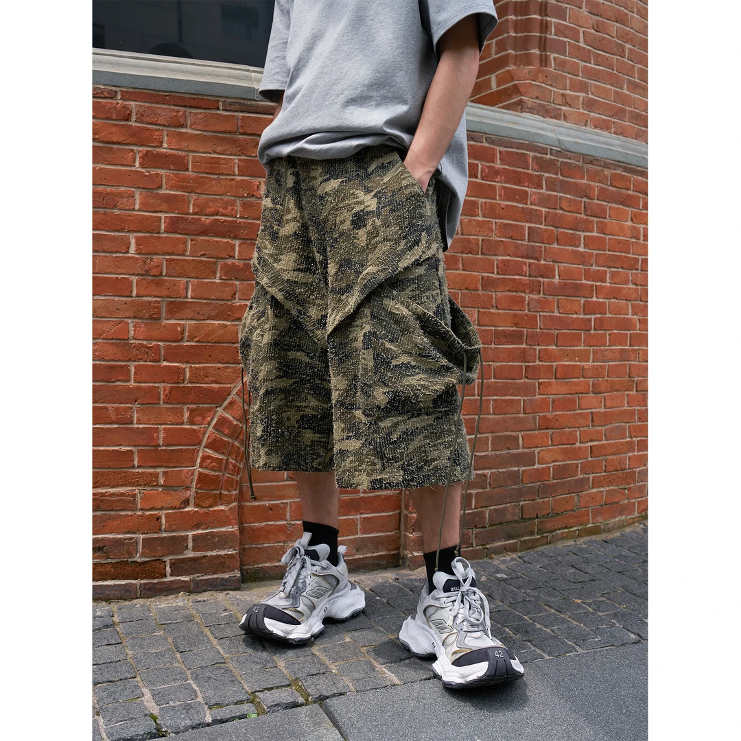 DBW Doublewin迷彩毛边大口袋复古廓形七分裤703