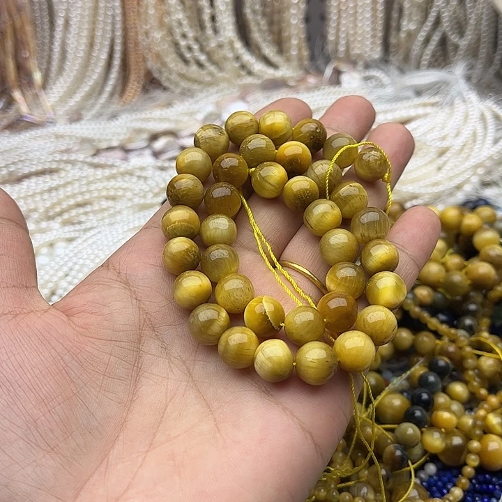 玛瑙/玉髓未镶嵌珠宝半成品一条10mm左右金虎眼