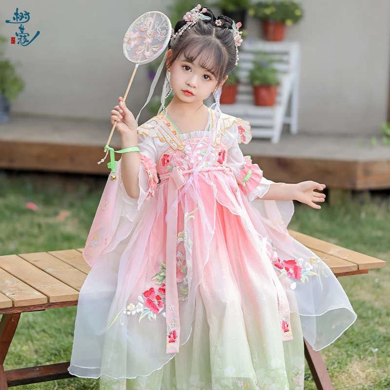 花神汉服女童新款春秋儿童古风超仙国风裙中秋中国风女孩裙子古装
