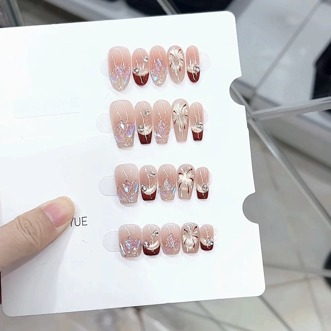 繁星烟花 纯手工光疗美甲贴果冻贴梯形穿戴甲气质时尚百搭显白