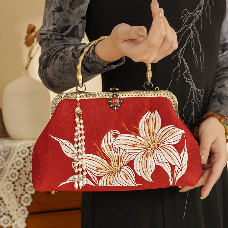 【百合佳人】中式刺绣新国风搭配手提包可斜挎绣花单肩锁扣A701