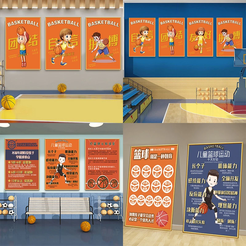室内篮球场装饰画儿童篮球知识海报壁画篮球培训广告篮球文化宣传