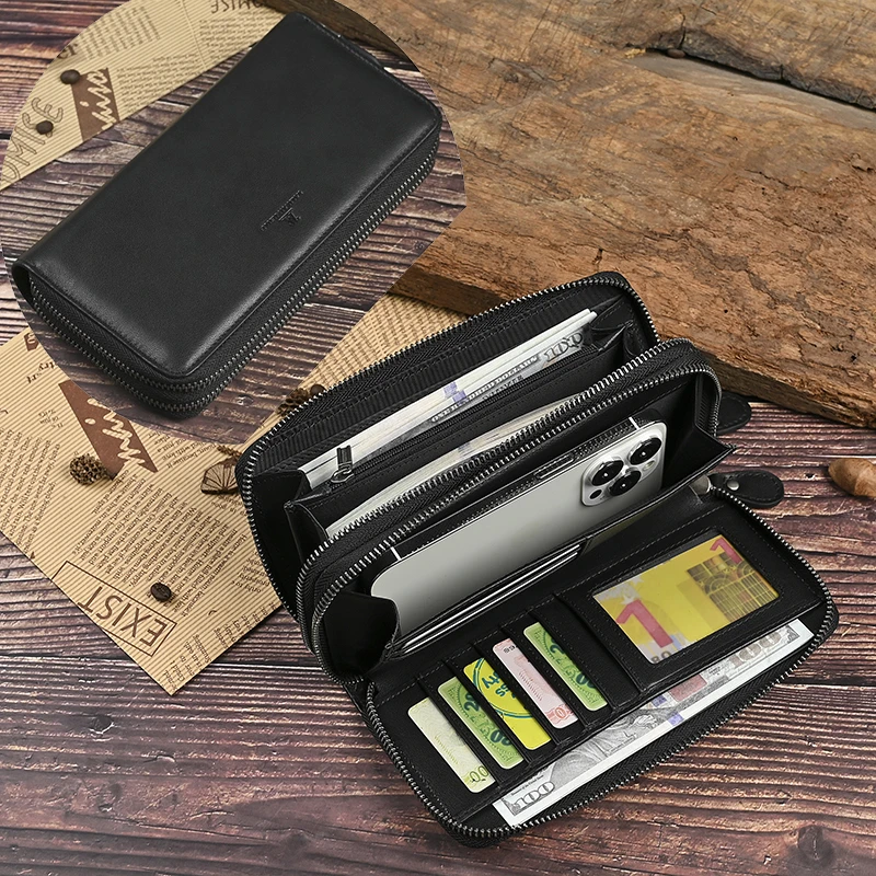 休闲新款韩版头层牛皮男士钱包大容量手拿包皮钱包牛皮长款手包