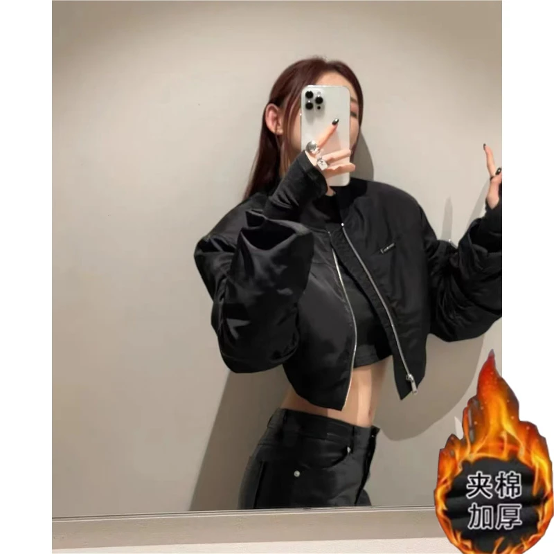 秋季新款设计感夹克外套女小众堆堆袖黑色时尚短款棒球服潮流ins