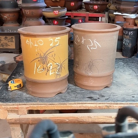 紫砂花盆竹节盆两个