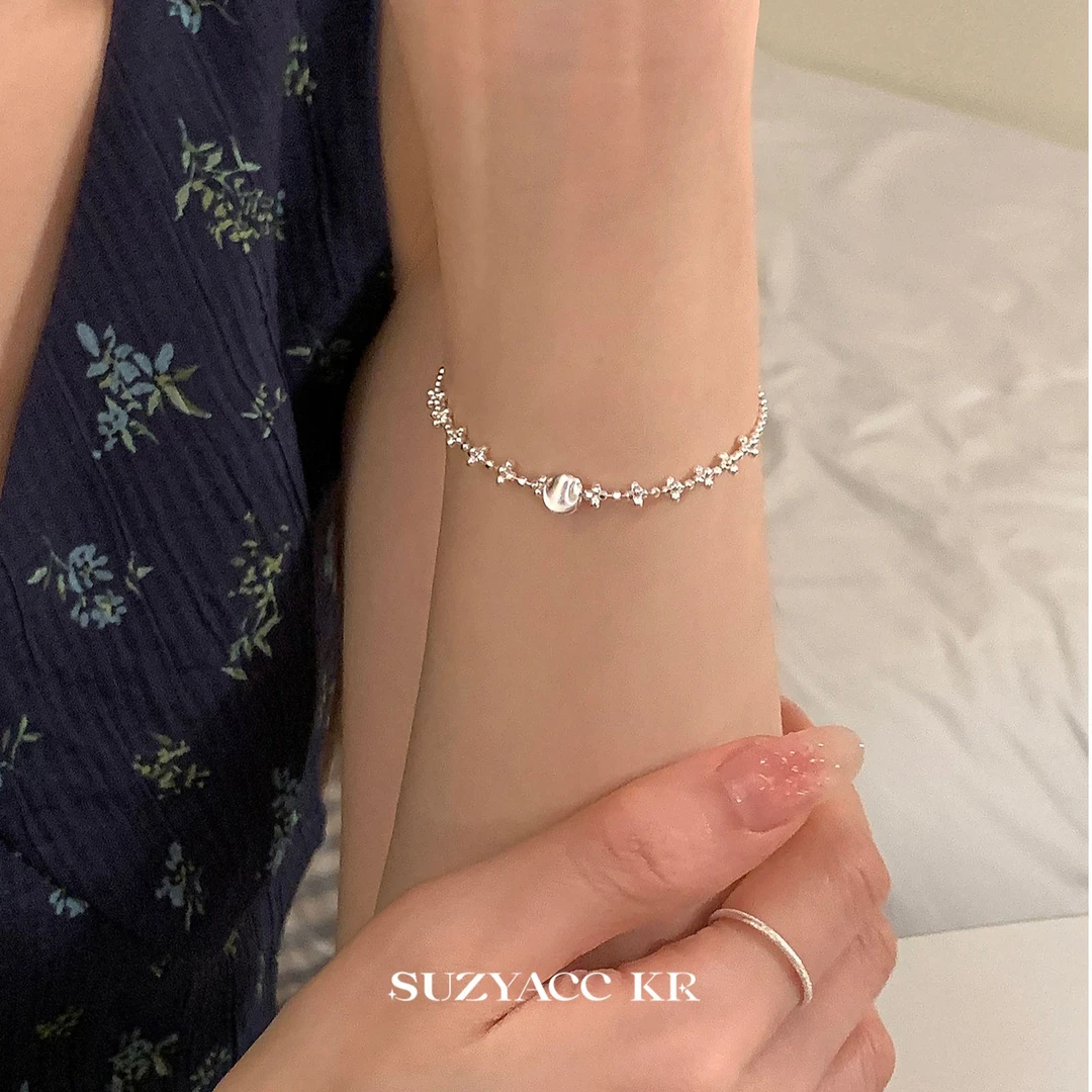 Suzyacc Kr 925银手链 拉丝猫眼银珠手链女生轻奢百搭气质DC0237