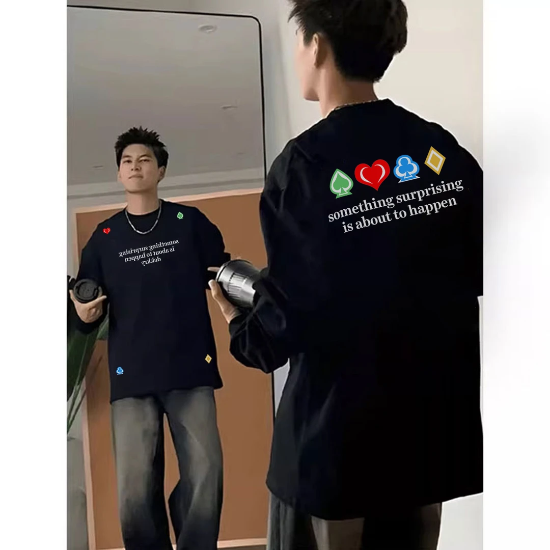 美式潮牌个性图案字母印花长袖t恤男女秋冬宽松百搭休闲情侣上衣