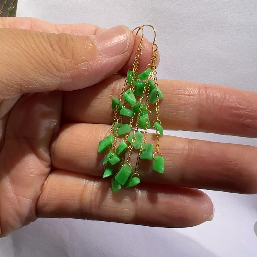 翡翠18K金镶嵌颈饰耳钩