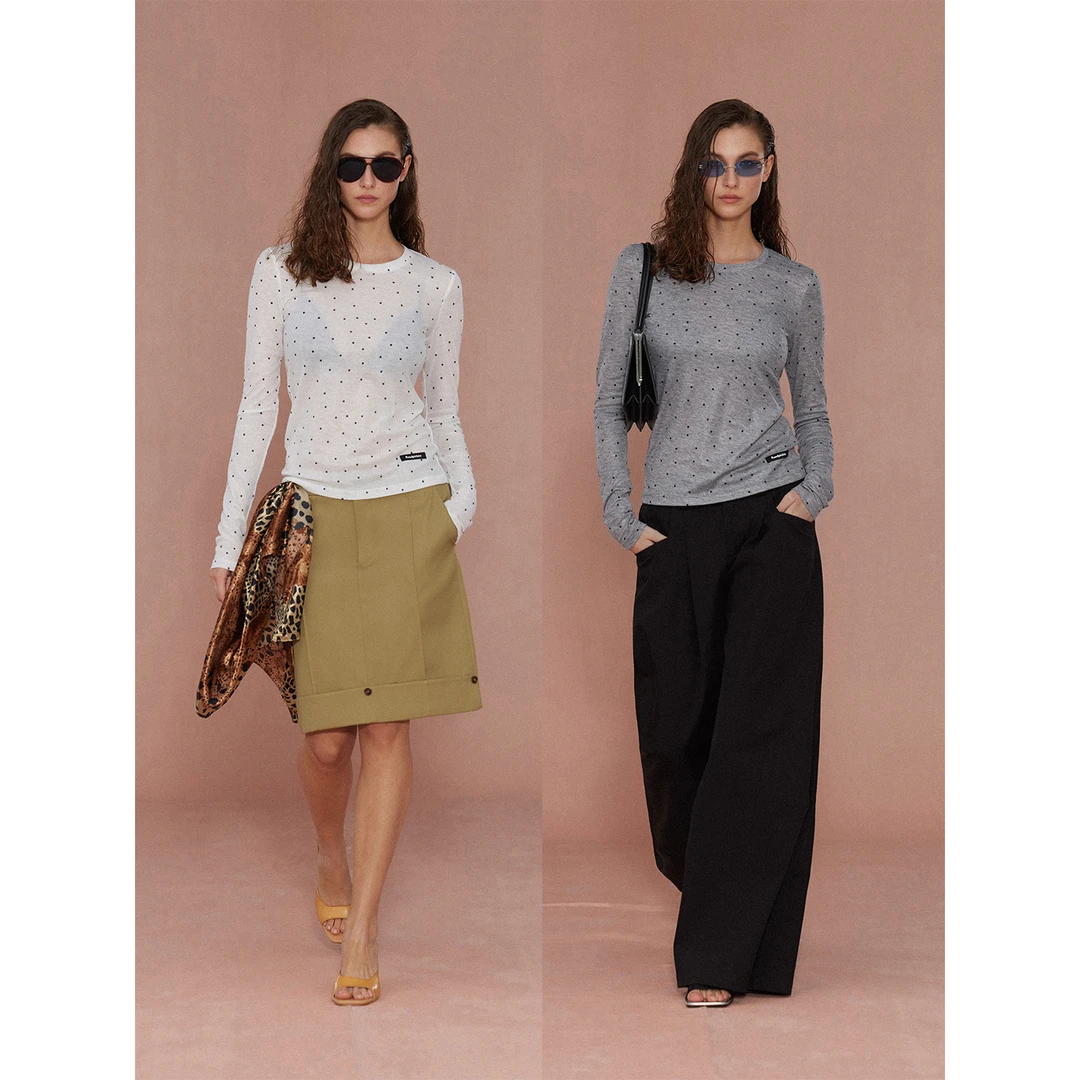 randpickee | random系列-双层圆领修身波点防晒长袖T恤