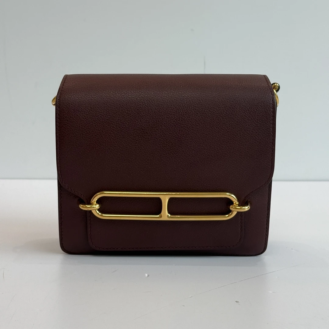 95新 Hermes/爱马仕 马鞍红金扣猪鼻子19单肩斜挎包 71572