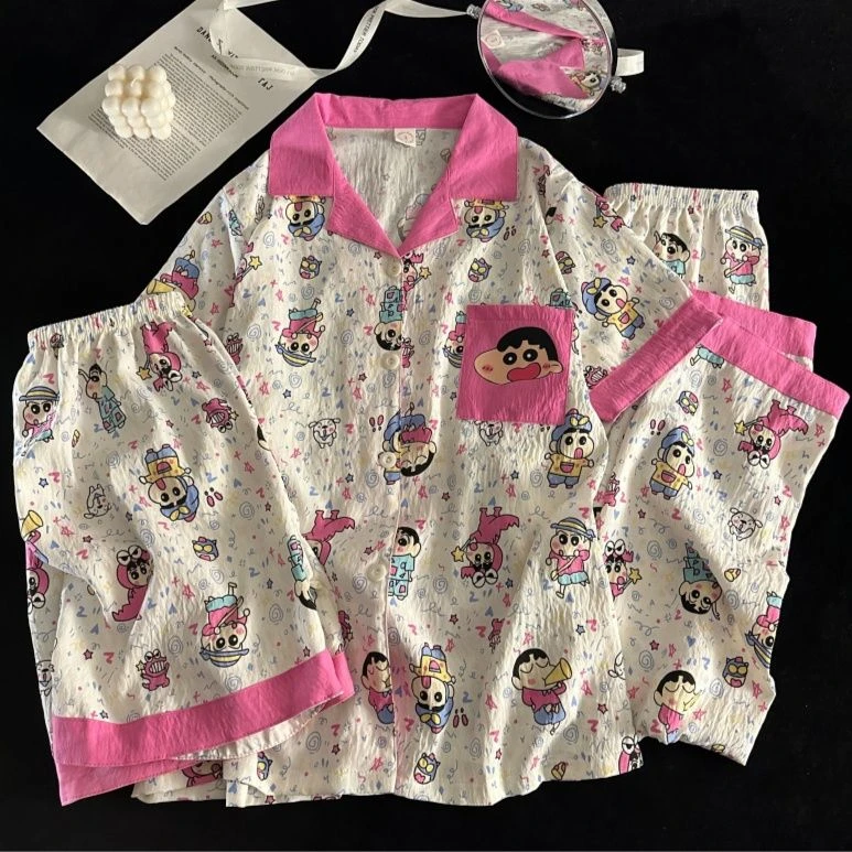 夏季三件套睡衣女2025年新款云朵棉可爱卡通家居服夏天可外穿套装