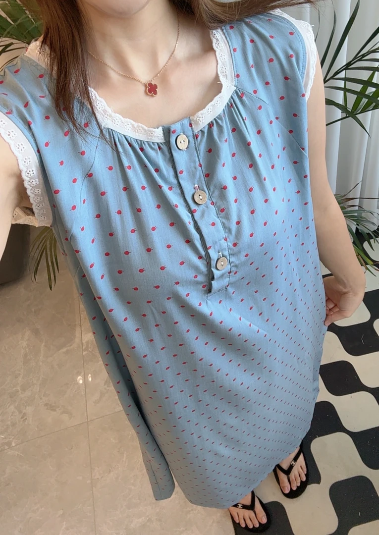 天丝莱赛尔夏季女士蕾丝睡裙外穿裙时尚薄款无袖80-180斤透气吸汗